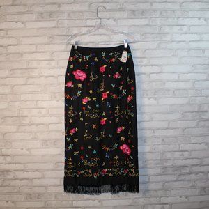 Vintage Silk Skirt Black Embroidered CLIO (4) NWT